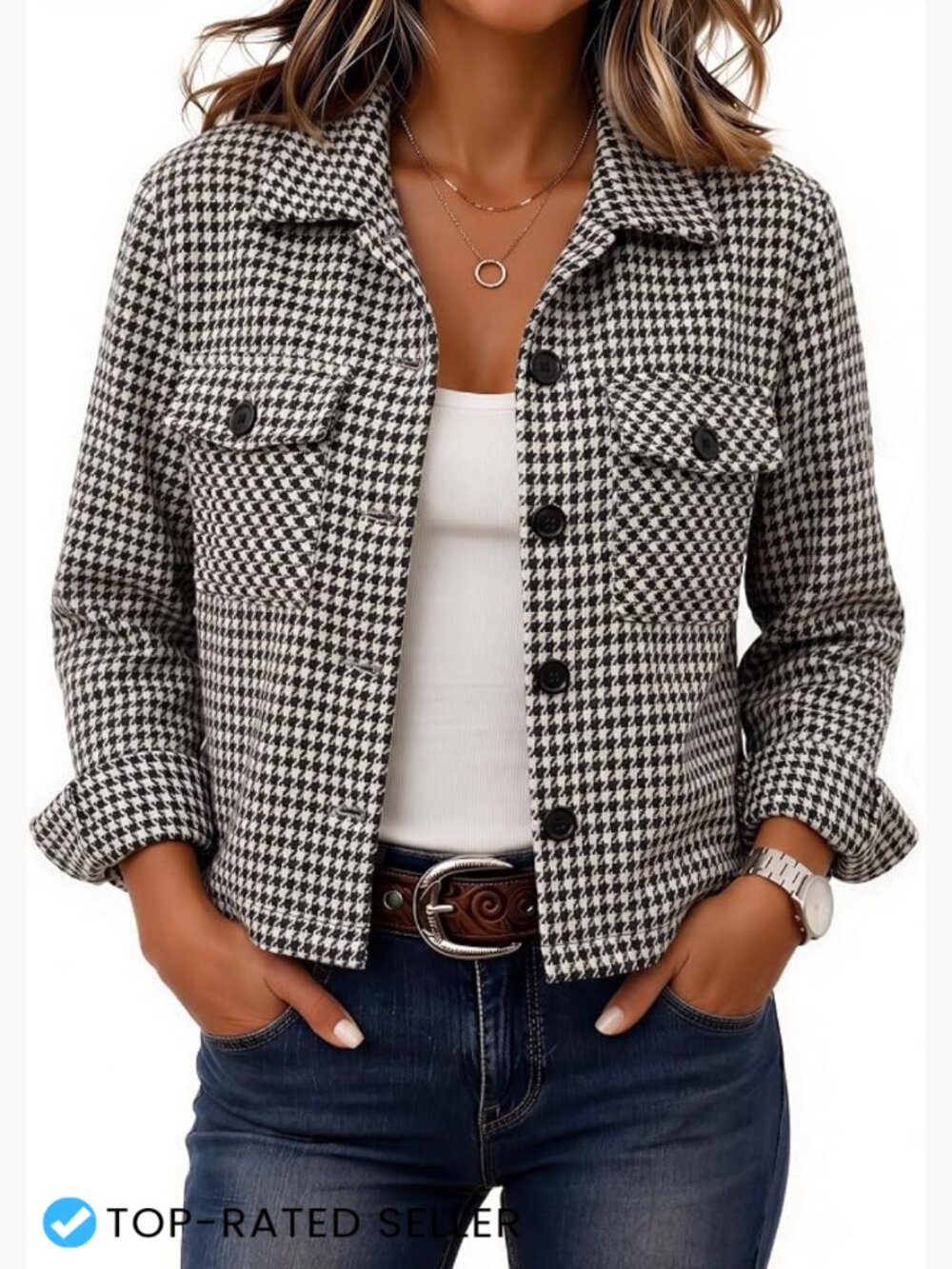 Cropped Plaid Flannel Shacket Casual Fall Winter Button Up Jacket with Pockets